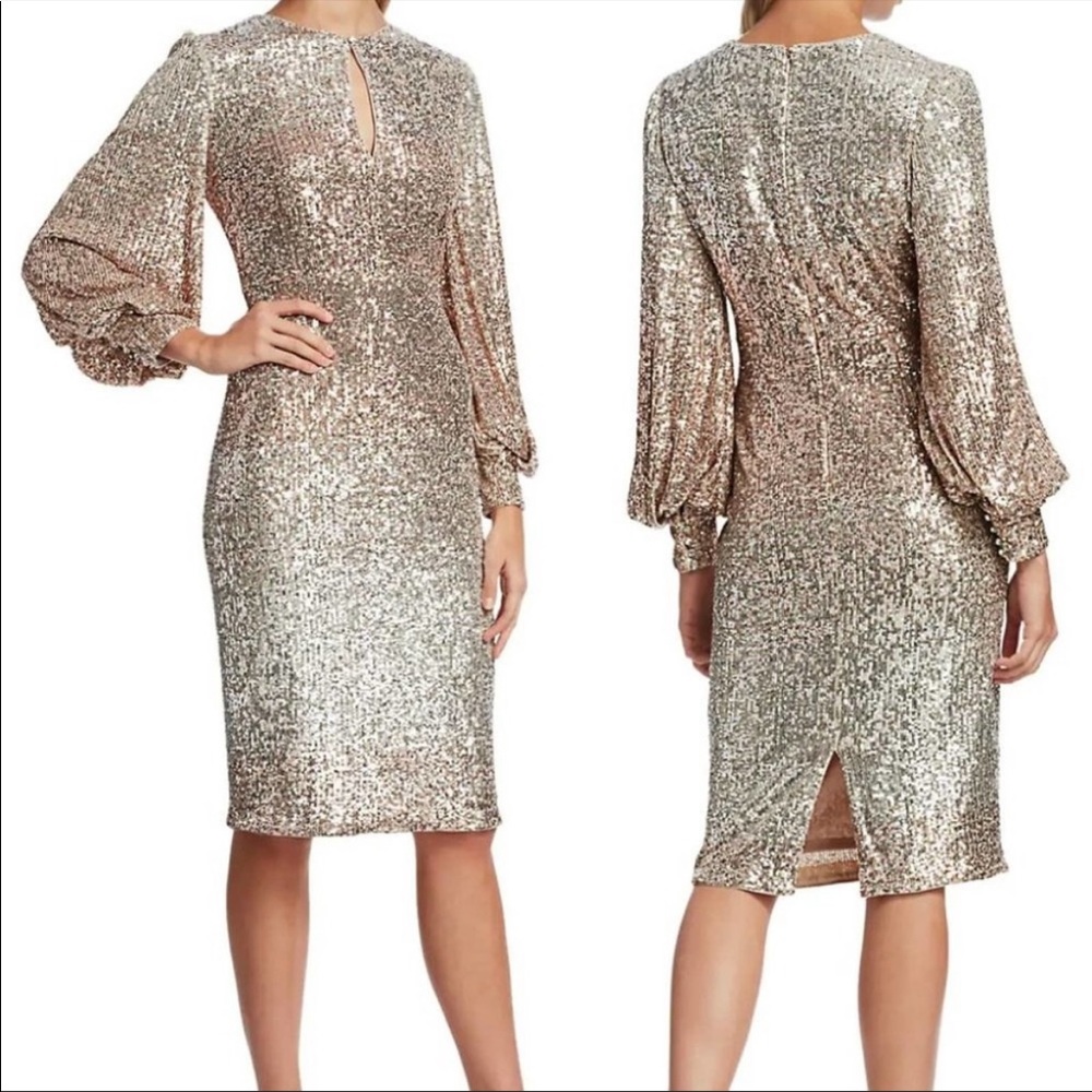 BADGLEY MISCHKA Ombre Sequin Puff Sleeve Dress US 2